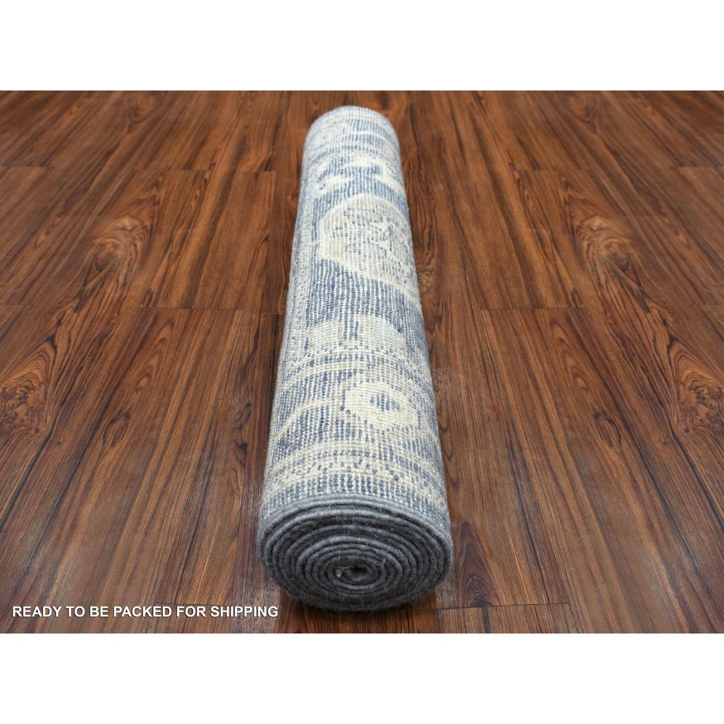 2'7"X11'5" Charcoal Gray Afghan Angora Ushak Hand Knotted Wool Runner Rug