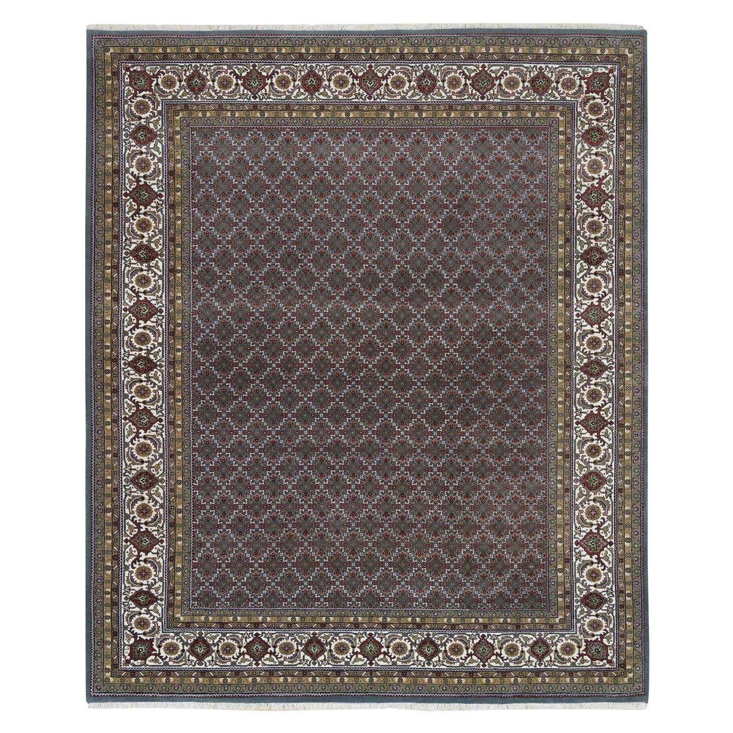 8'1"X10' Black Coral Gray 175 Kpsi Herrita Design Wool Hand Knotted Rug