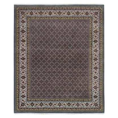 8'1"X10' Black Coral Gray 175 Kpsi Herrita Design Wool Hand Knotted Rug