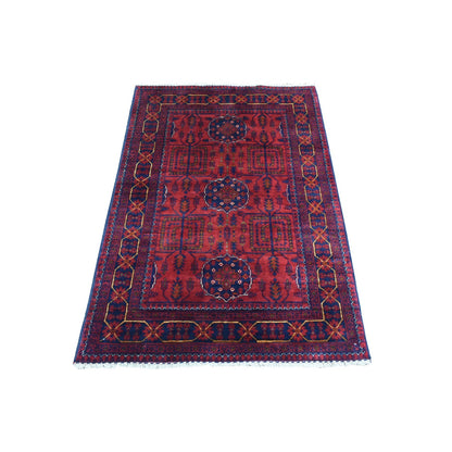 3'4"X4'9" Red Afghan Khamyab Soft And Shiny Wool Hand Knotted Rug