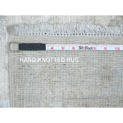 2'7"X18'9" White Wash Peshawar Leaf Design Hand Knotted Wool Runner Rug