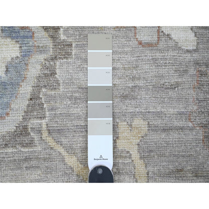 9'10"X13'6" Gray Afghan Angora Oushak Leaf Design Hand Knotted Wool Rug