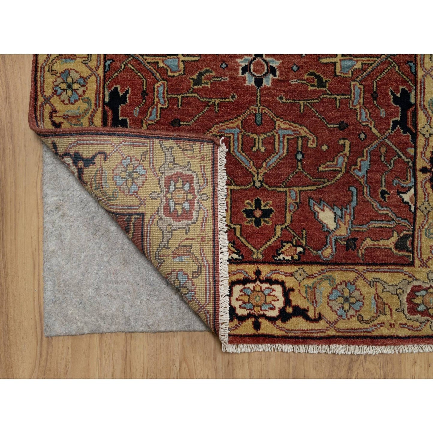 2'8"X14'1" Red Antiqued Heris Re-Creation Hand Knotted Wool Runner Rug