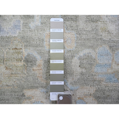3'X15'9" Olive Gray Hand Knotted Afghan Angora Oushak Wool Xl Runner Rug