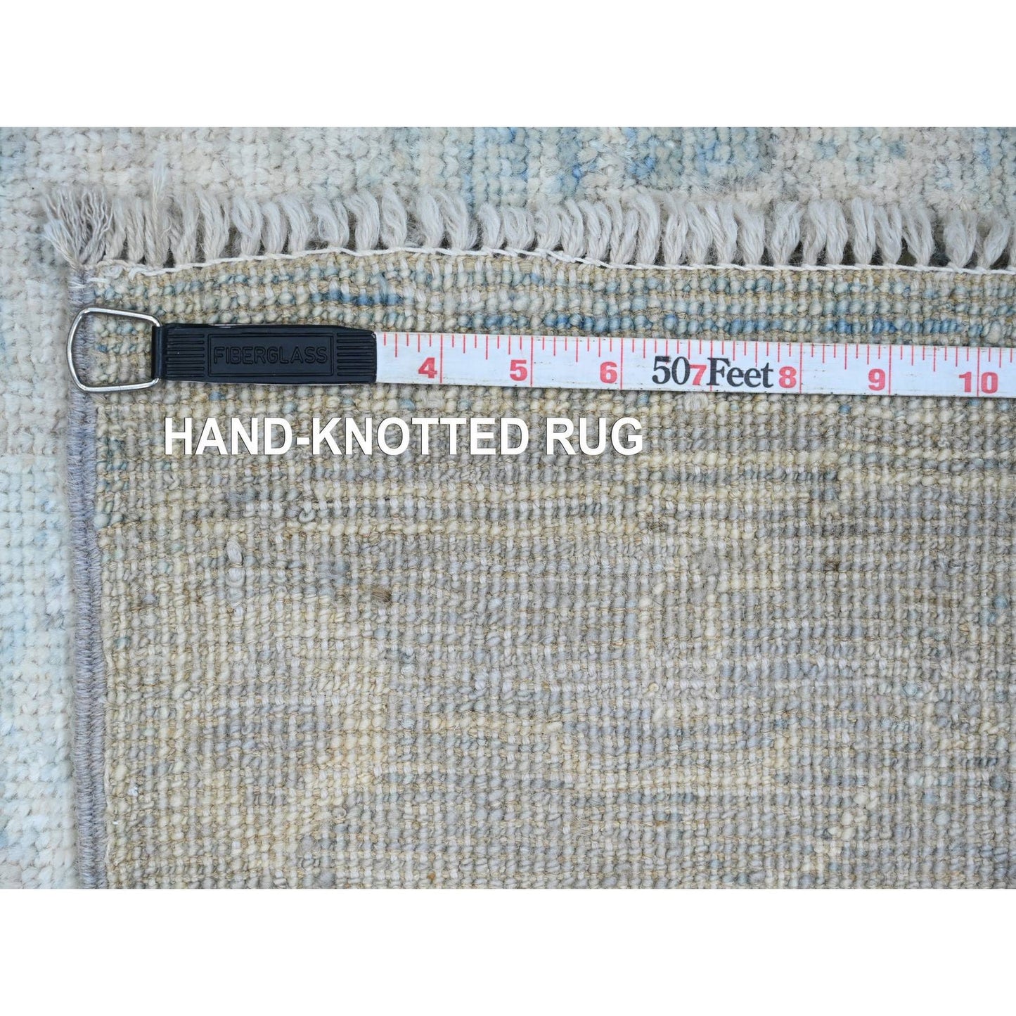 2'10"X9'7" Blue Angora Oushak Leaf Design Wool Hand Knotted Runner Rug