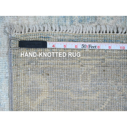 2'10"X9'7" Blue Angora Oushak Leaf Design Wool Hand Knotted Runner Rug