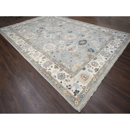 12'X17'10" Gray Oushak Design Wool Hand Knotted Oversized Oriental Rug