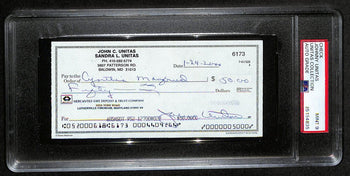Johnny Unitas Hof Signed/Auto 2000 Bank Check Colts Psa/Dna Mint 9 193244