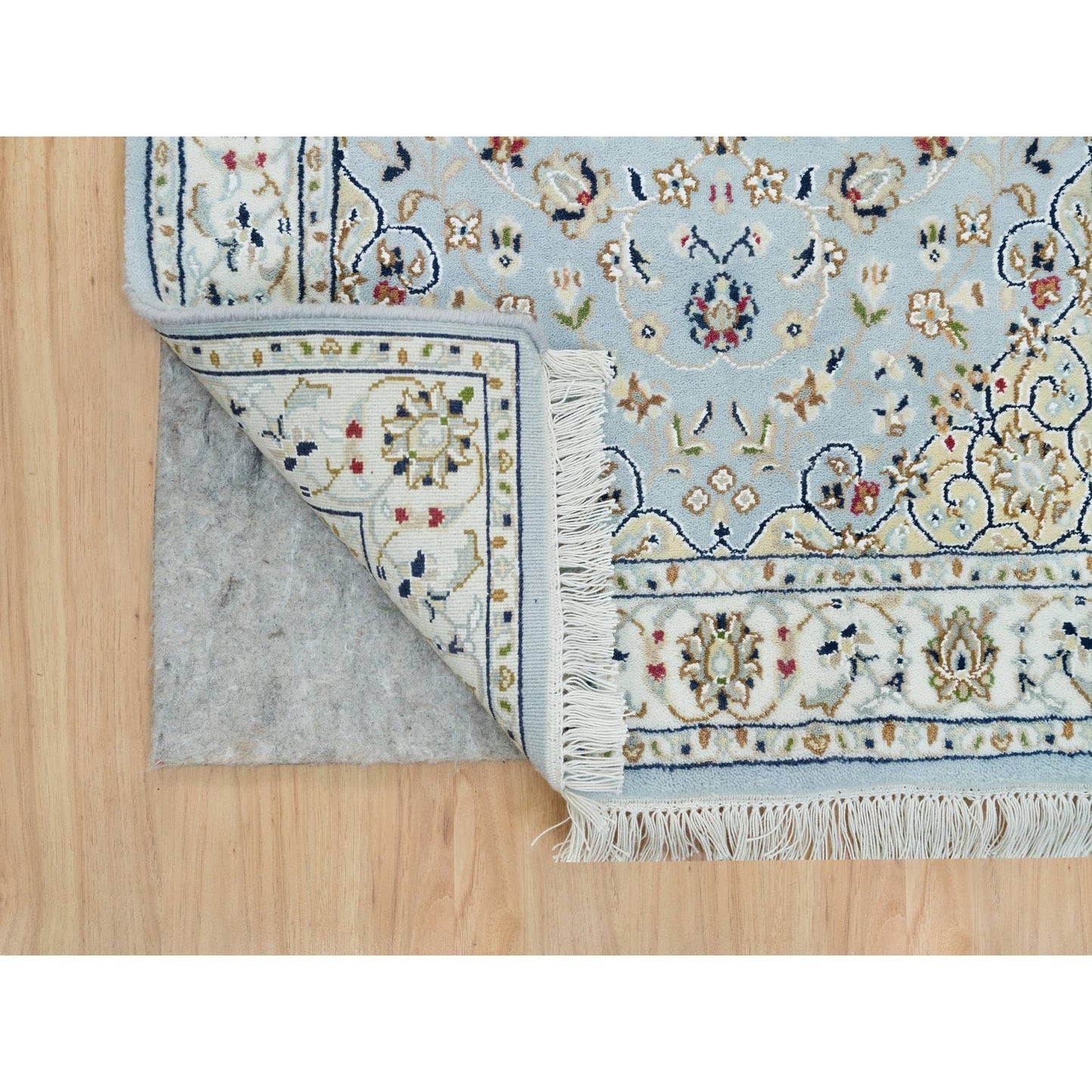 2'9"X8'4" Blue 250 Kpsi Soft Wool Hand Knotted Nain Design Runner Rug