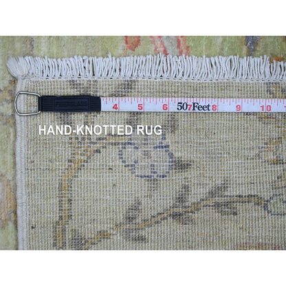 2'4"X7'9" Green Hand Knotted Afghan Peshawar Birds Design Wool Runner Rug