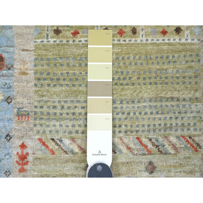 2'9"X5'10" Green Kashkuli Animal Figurine Hand Knotted Wool Runner Rug