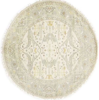 Hand-Knotted Cream Oushak Floral Round Rug