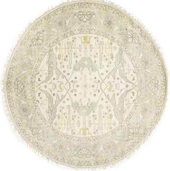 Hand-Knotted Cream Oushak Floral Round Rug