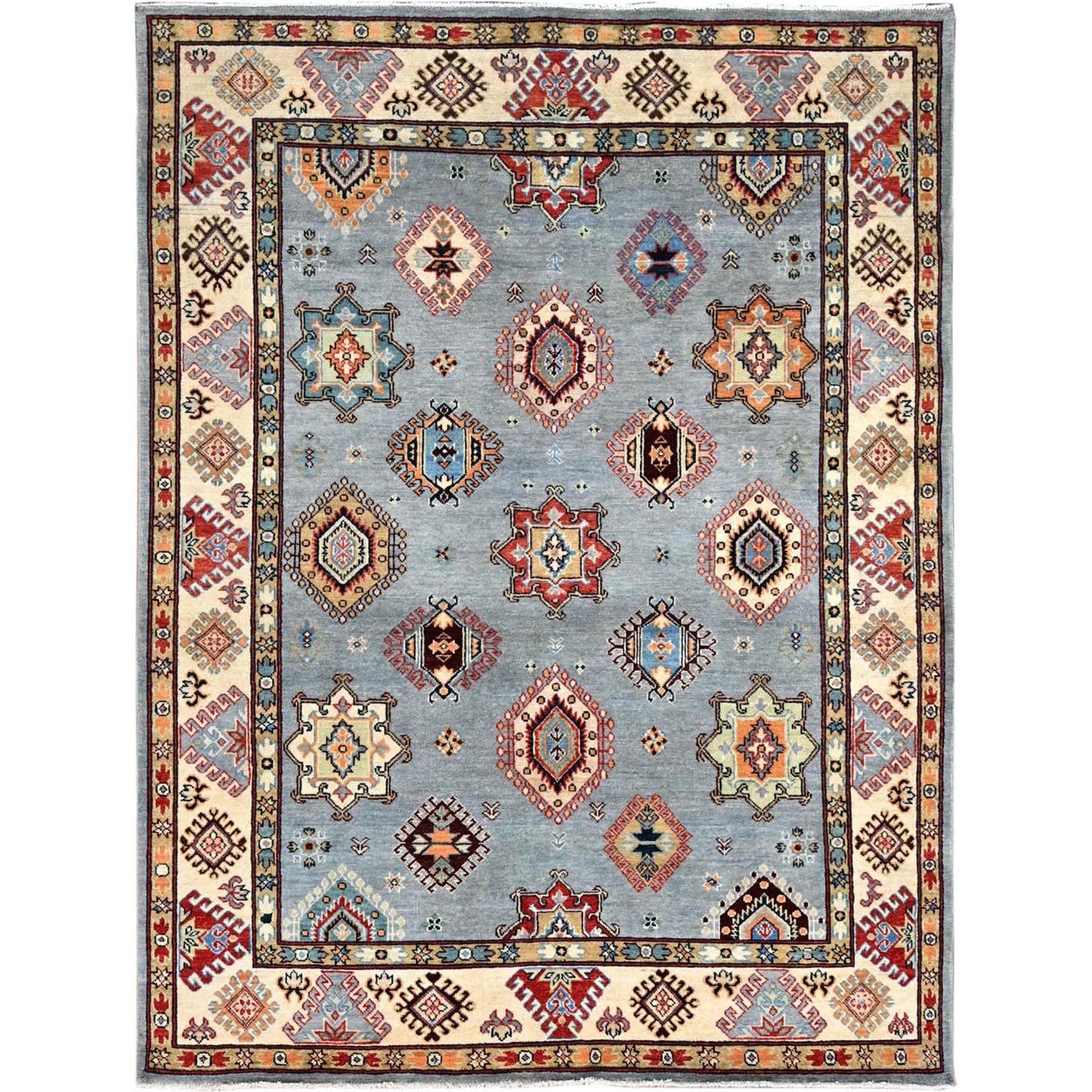 5'7"X7'5" Poolhouse Gray Special Kazak Hand Knotted 100% Wool Rug