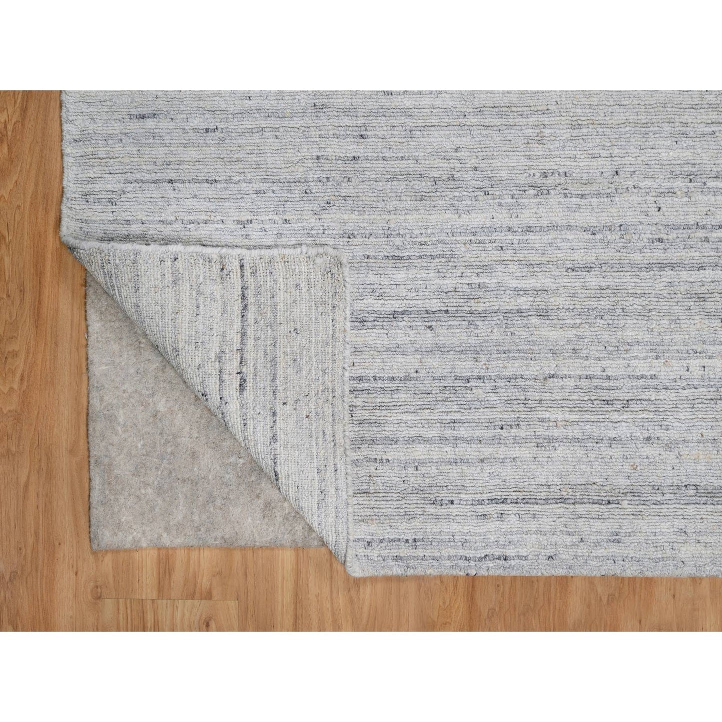 12'X18' White Plain Modern Striae Design Hand Loomed Wool Oversized Rug