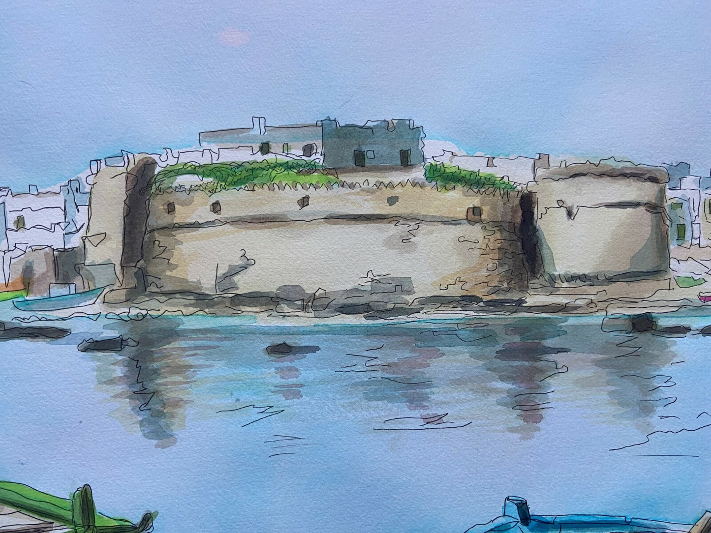 Aldo Riso "Gallipoli" 60X80 Unique Watercolor Authenticated