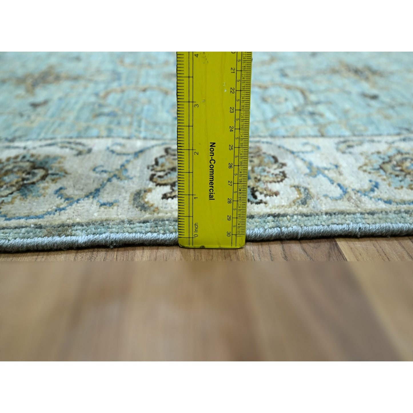 2'6"X25'7" Crystal Blue Pure Wool Vines Design Hand Knotted Xl Runner Rug