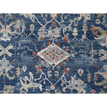 9'X11'10" Dress Blue Erased Heris Design Wool Hand Knotted Oriental Rug