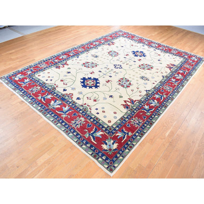 9'10"X14' Cream Color Hand Knotted Kazak Pure Wool Oriental Rug