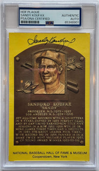 Sandy Koufax Autographed Hall Of Fame Plaque Postcard (Psa)