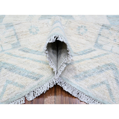 8'10"X11'3" Stone Blue Washed Out Peshawar Hand Knotted Pure Wool Rug