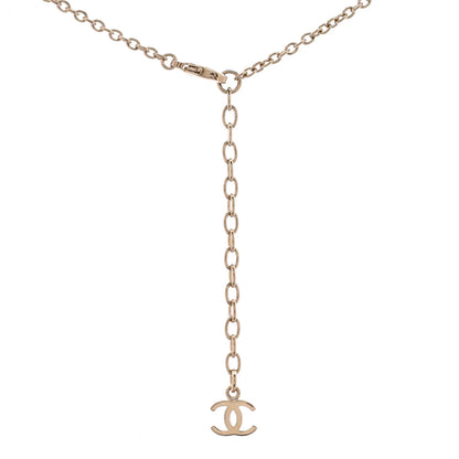 Chanel Logo Semicircle Pendant Short Necklace Metal With Faux Pearls