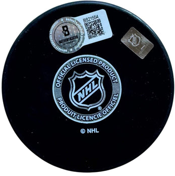 (Beckett) Evan Bouchard Autographed Edmonton Oilers Logo Puck