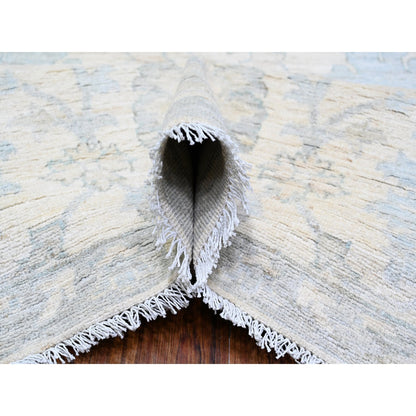 10'2"X14'1" Frost White Organic Wool White Wash Peshawar Hand Knotted Rug
