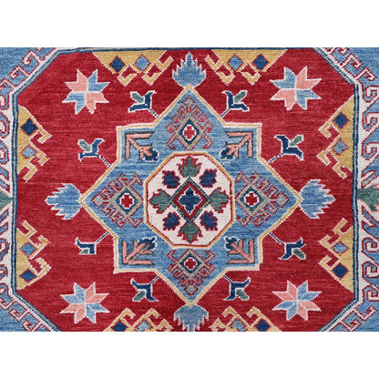 8'10"X11'8" Blue Kazak With Geometric Design Hand Knotted Soft Wool Rug