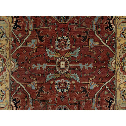 4'2"X6'2" Red Antiqued Fine Heris Re-Creation Hand Knotted Pure Wool Rug