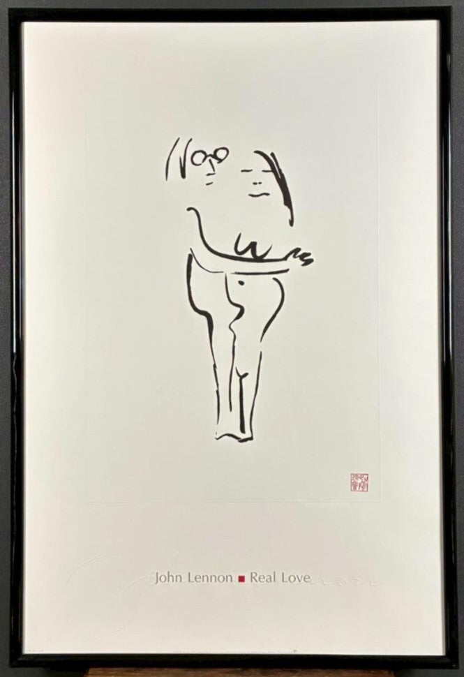 John Lennon "Real Love" Stamped Lithograph Print Poster Framed ???? Yoko Ono