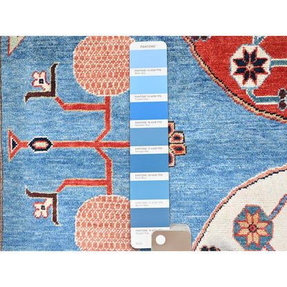 9'1"X11'9" Blue Khotan Design Hand Knotted Soft Wool Oriental Rug