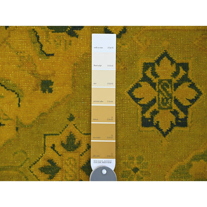 8'1"X9'5" Golden Yellow Overdyed Kazak Star Design Wool Hand Knotted Rug