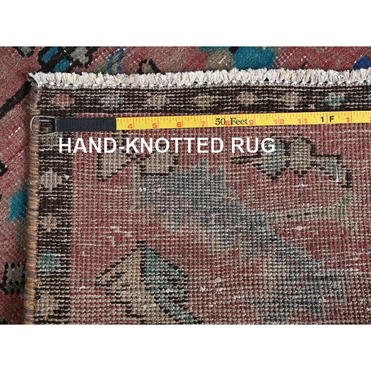 2'7"X12'7" Overdyed Red Vintage Zoroastrian Hand Knotted Wool Runner Rug