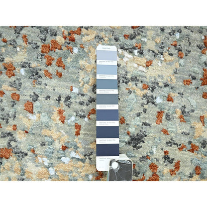 2'7"X12'1" Gray With Rust Abstract Design Wool Hand Knotted Runner Rug