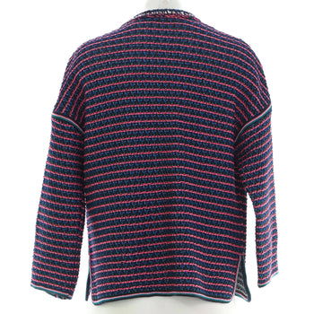 Chanel Women'S Knitted Striped Metallic Open V-Neck Cardigan Cotton And Viscose