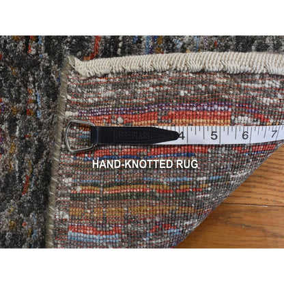 5'9"X7'10" Black Erased Design Handspun Wool And Silk Oriental Rug
