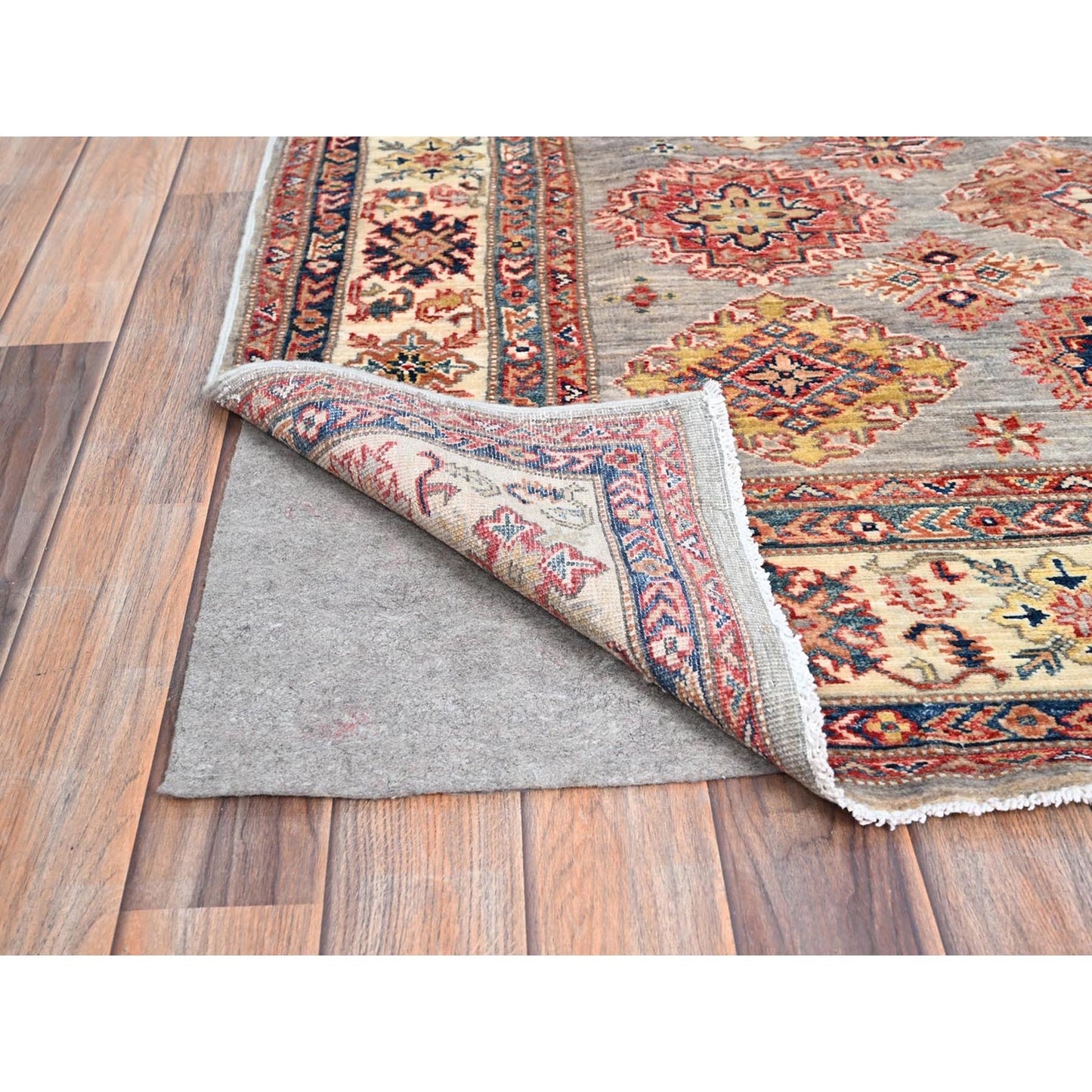 4'9"X6'7" Gray Hand Knotted Afghan Super Kazak 100% Wool Oriental Rug