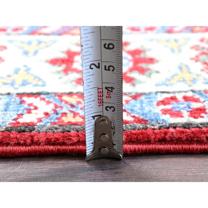 2'9"X4' Berry Red Kazak With Tribal Design Hand Knotted Soft Wool Mat Rug