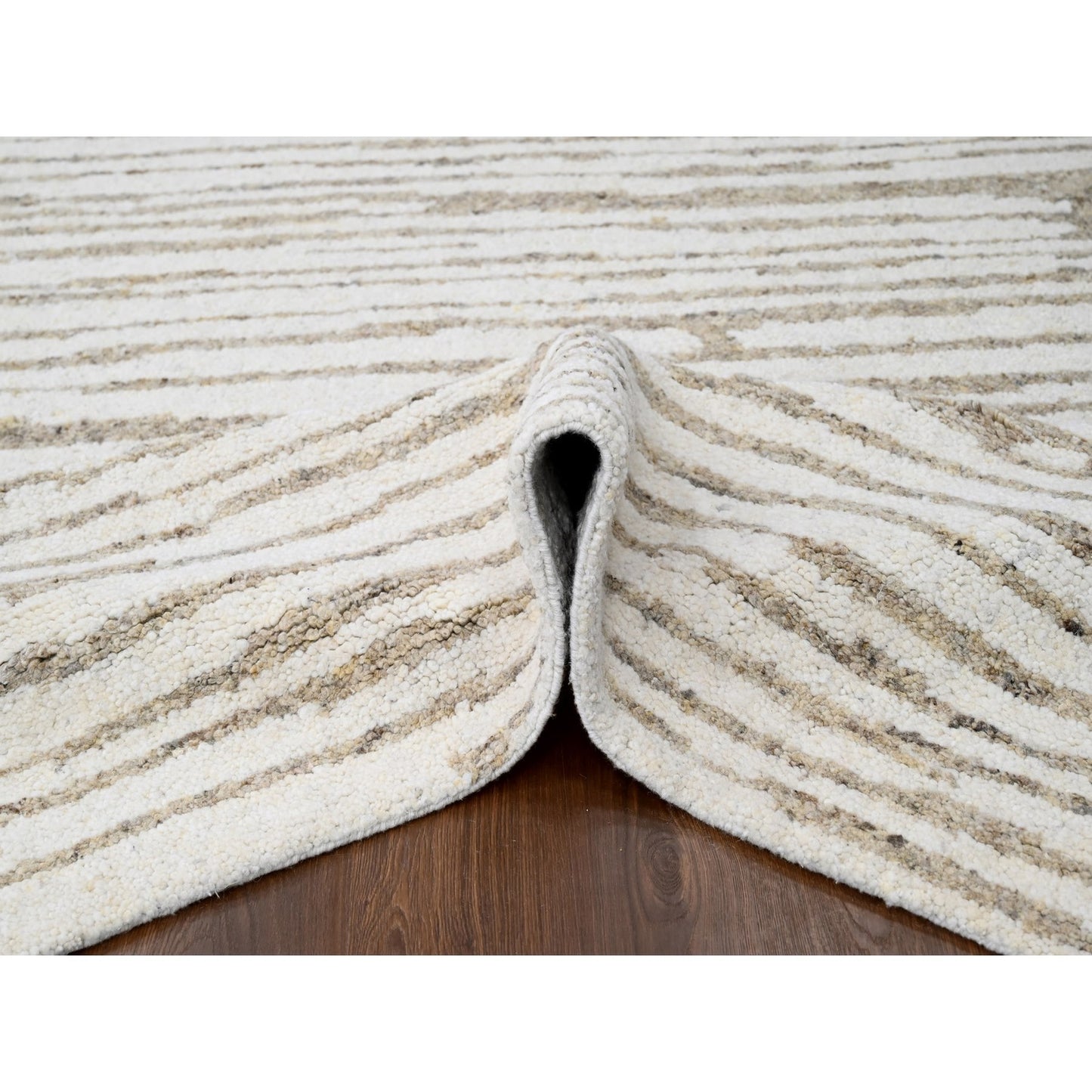 12'X14'10" Camel Brown Minimalist Hand Knotted Wool Oversize Oriental Rug