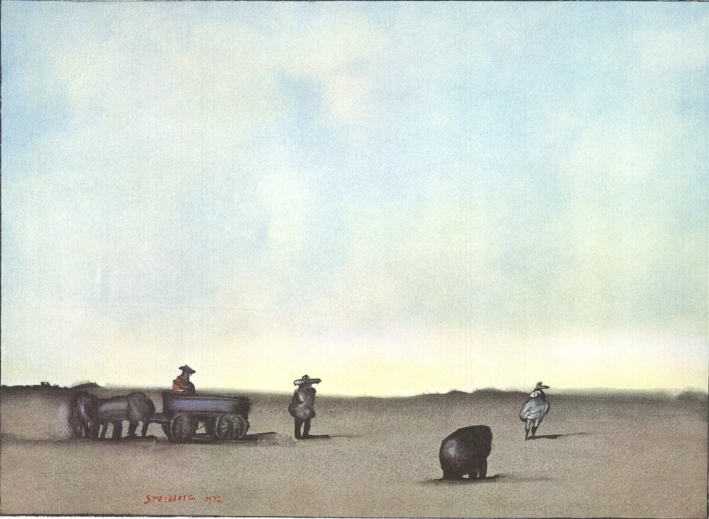 Saul Steinberg Crayon Et Paysage " Lithograph Contemporary Multicol