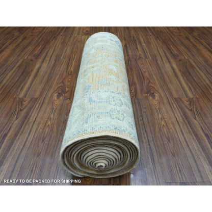 2'6"X19'2" Orange Hand Knotted Afghan Angora Oushak Soft Wool Runner Rug