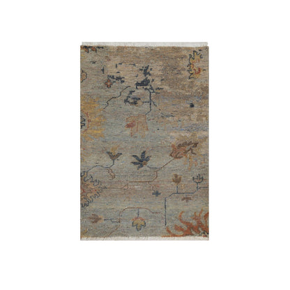 2'1"X3' Gray Broken Pattern Oushak Design 100% Wool Hand Knotted Mat Rug