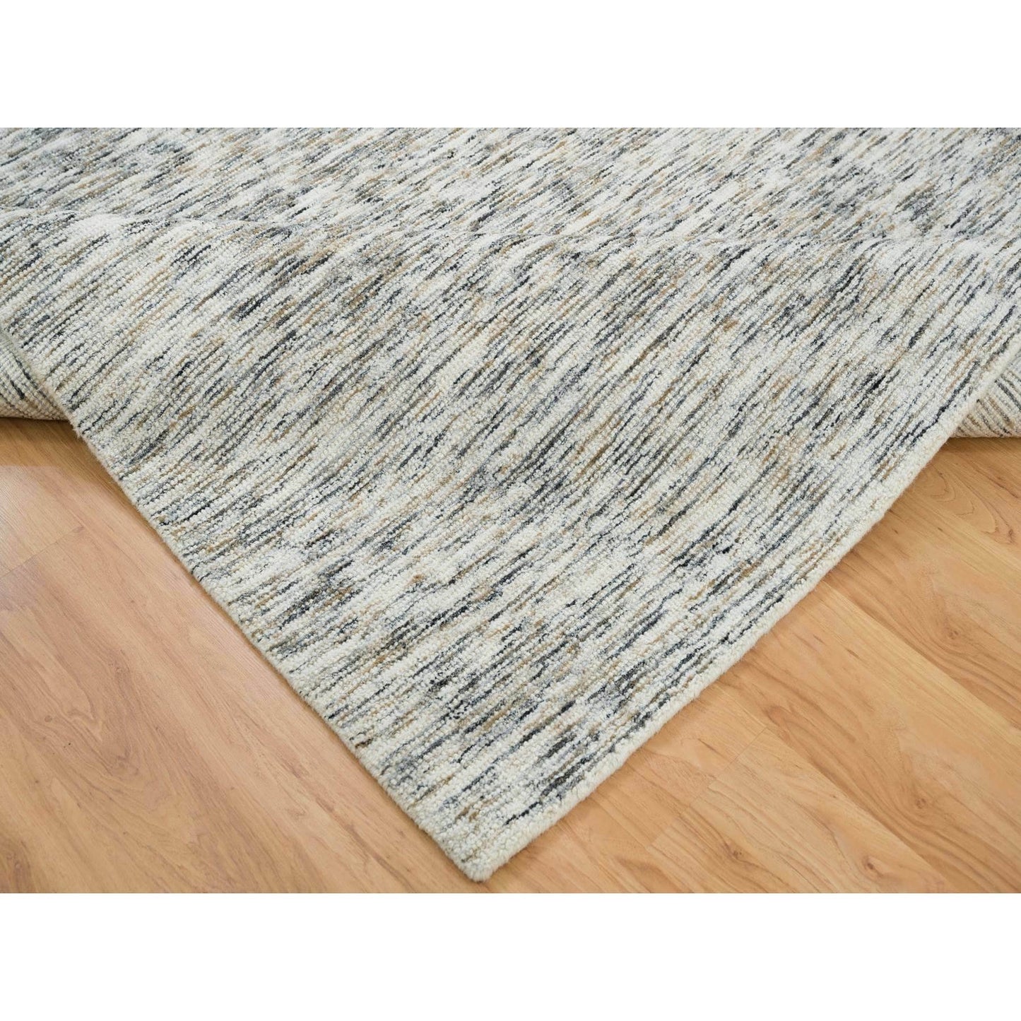 6'3"X9'1" Biege Pure Wool Hand Loomed Modern Striae Design Oriental Rug