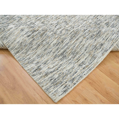 6'3"X9'1" Biege Pure Wool Hand Loomed Modern Striae Design Oriental Rug