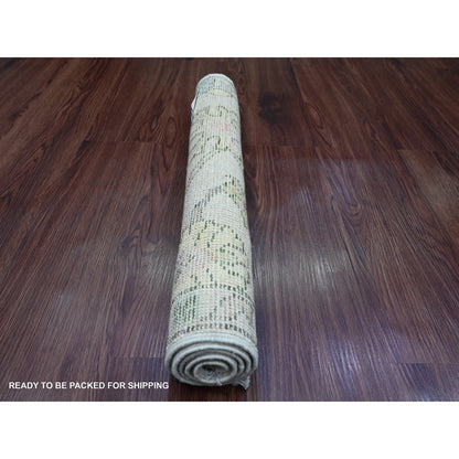 2'X3' White Afghan Angora Oushak Leaf Pattern Hand Knotted Wool Mat Rug