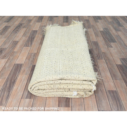 7'7"X9'10" Gray Undyed Natural Wool Hand Knotted Shaggy Moroccan Rug