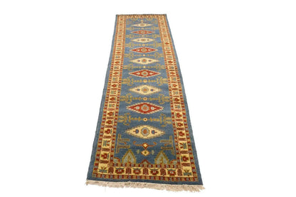 Vintage Style Geometric Kazak Runner Rug Oriental