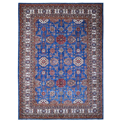 9'10"X13'5" Periwinkle Blue Super Kazak Wool Hand Knotted Geometric Rug