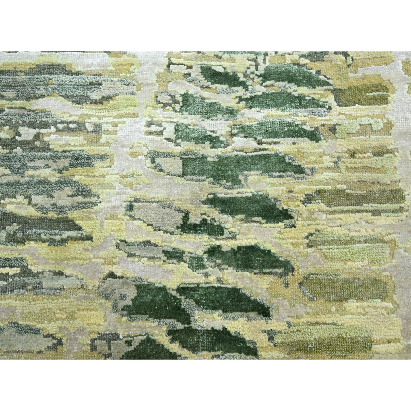 6'1"X9'3" Shades Of Green Crocodile Safari Design Silk Hand Knotted Rug